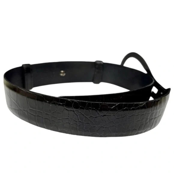 Carlisle Black Croc-Embossed Leather Belt with Sculptural Silver Buckle, Small - Picture 4 of 13